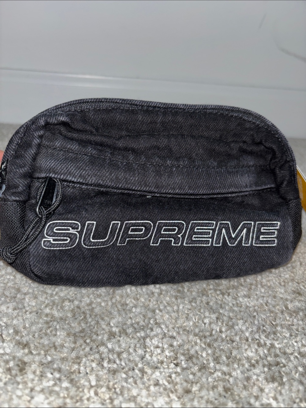 Supreme Black Denim Waist Pouch with Contrast Logo